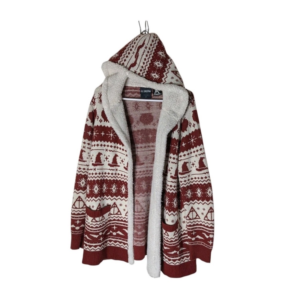 Harry Potter Open Cardigan Long Sweater Hooded Sherpa Lined‎ Wizard Womens Large